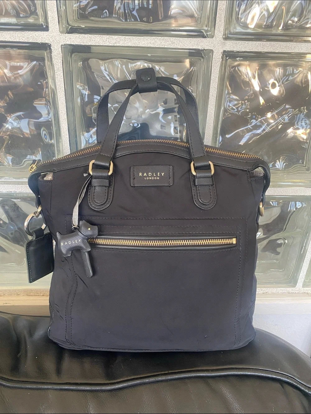 RADLEY LONDON Black Nylon Laptop Tote with Gold Hardware